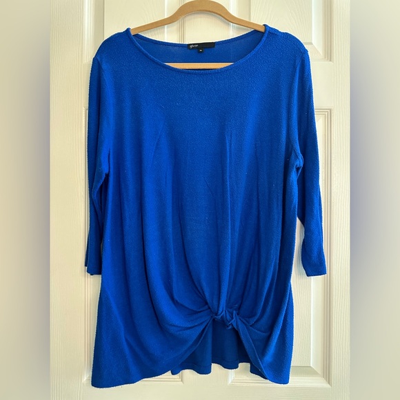 Gibson Tops - Gibson Royal Blue Long Sleeve Sweater Top with Knot Detail
